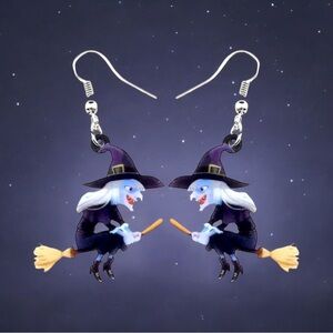 Cartoon Broomstick Witch Acrylic Earrings For Halloween Party Decor Gothic Style